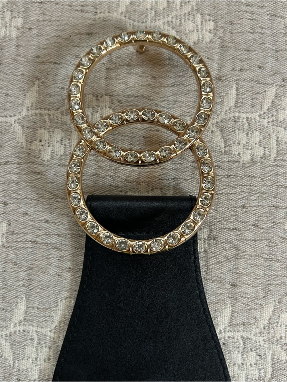 Crystal Double Ring Women’s Stretch Belt Gold & Black Size L/XL Retail $48
